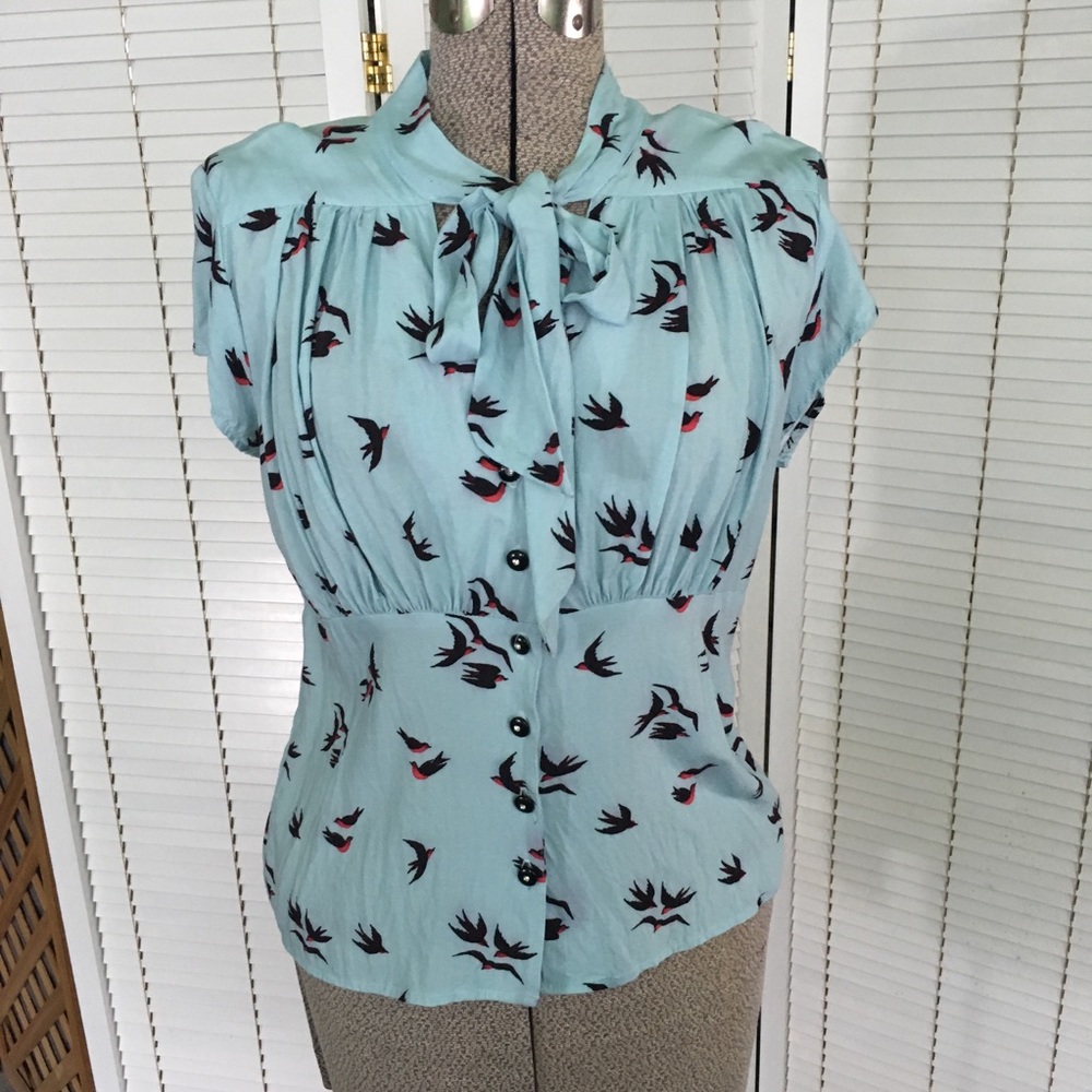 Swallow Birds Bow Blouse Rock Steady Top AS-IS